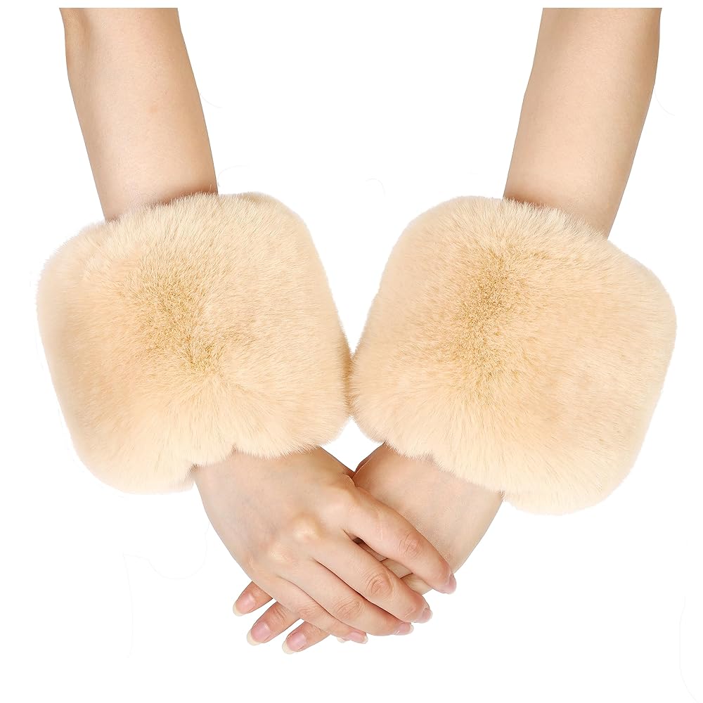 小物 Fluffy Arm Warmer LA CARRIE Women's Leopard Print Faux Fur Wrist Cuffs,Winter